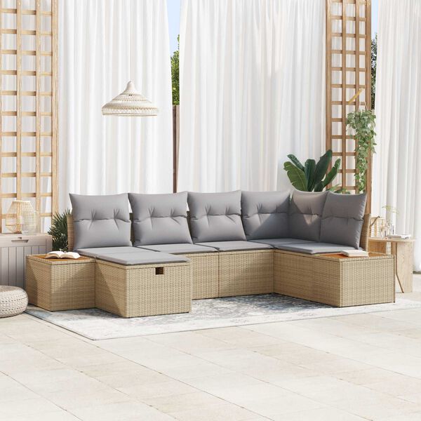 vidaXL Tuin Sofa Set met kussen met opslag Beige poly rattan