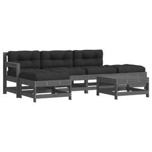 vidaXL 6-delige Loungeset met kussens massief hout grijs
