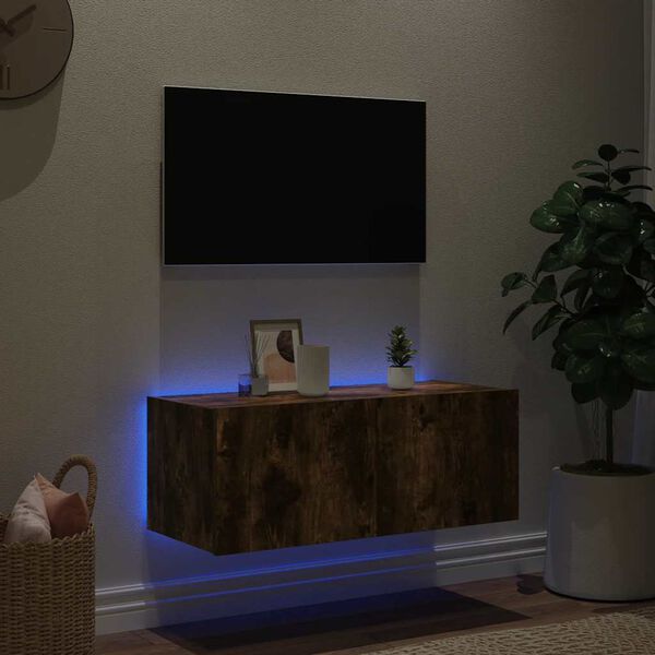 vidaXL Tv-wandmeubel met LED-verlichting 80x35x31 cm gerookt eiken