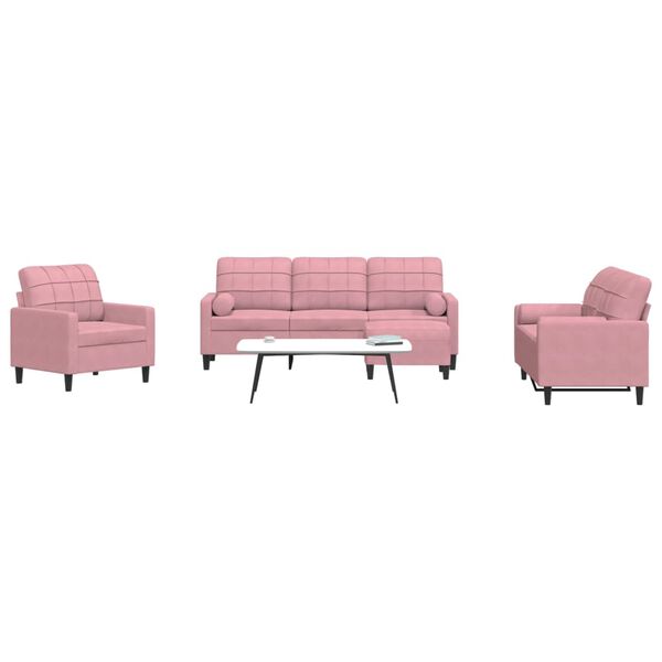 vidaXL 4-delige Loungeset met kussens en bolsters fluweel roze