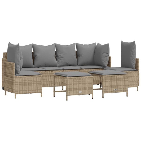 vidaXL 5-delige Loungeset met kussens poly rattan beige