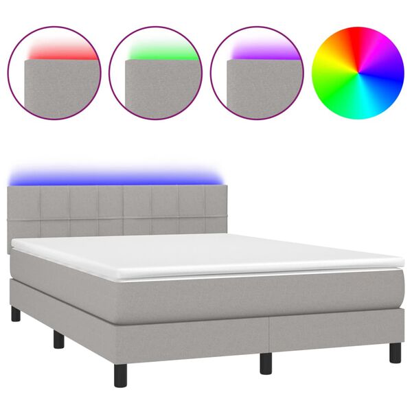 vidaXL Boxspring met matras en LED stof lichtgrijs 140x190 cm