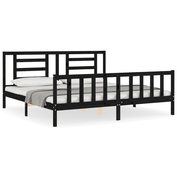 vidaXL Bedframe met hoofdbord massief hout zwart