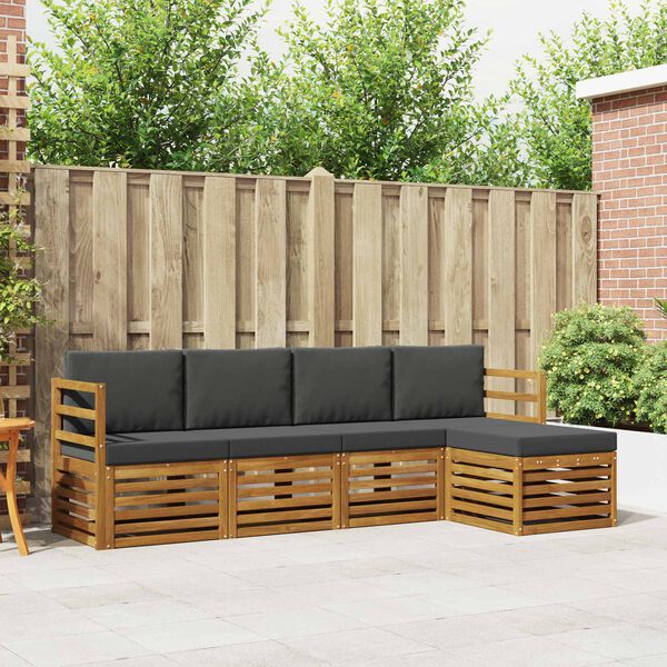 vidaXL Sofa-Sets 5 pcs Natuurlijk en Antraciet Massief Acaciahout