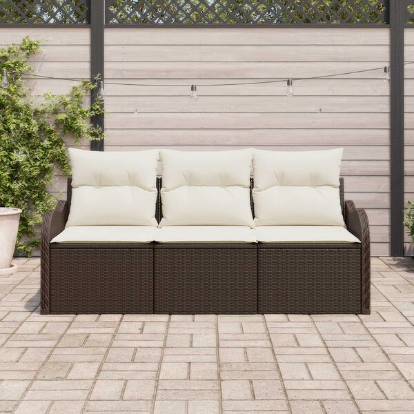 vidaXL Tuin Sofa Set met kussen met opslag 3 pcs Bruin Poly riet