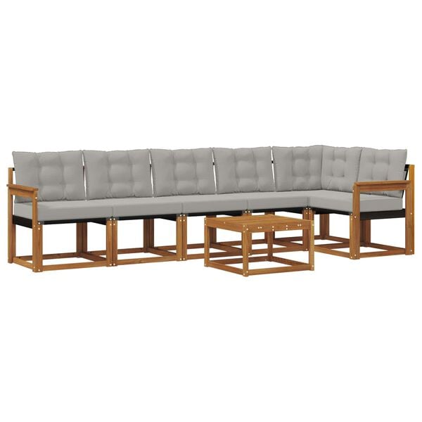 vidaXL Buiten bankenset met kussen 7 pcs Natuurlijk en Lichtgrijs