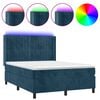 vidaXL Boxspring met matras en LED fluweel donkerblauw 140x190 cm