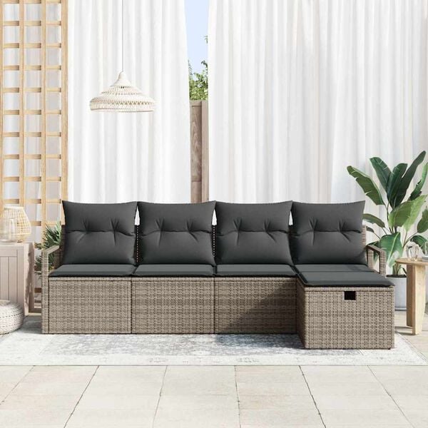 vidaXL Tuin Sofa Set met kussen met opslag 5 pcs Grijs Poly riet