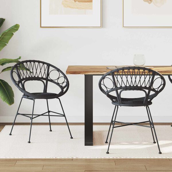 vidaXL Eetkamerstoel 2 pcs Zwart 49 x 51 x 81 cm Riet en IJzer