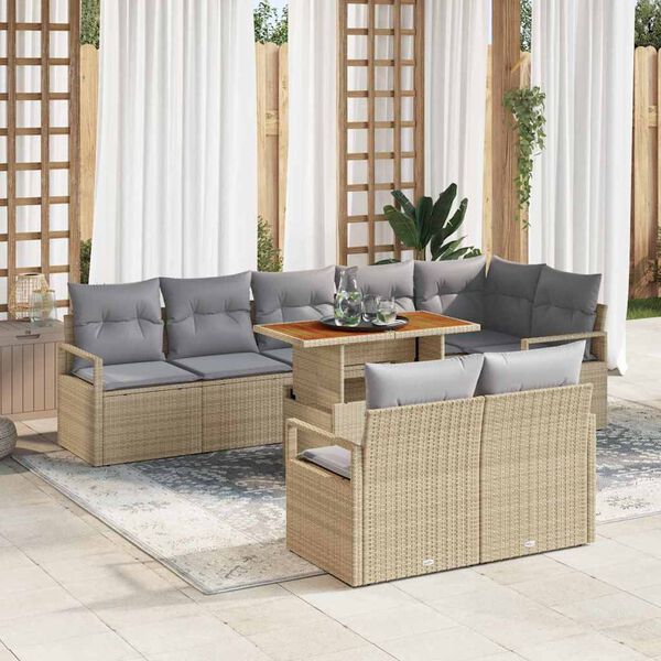 vidaXL Tuin Sofa Set met kussen met kussen 9 pcs Beige en Grijs