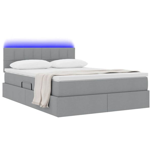 vidaXL Opbergbed met LED met matras Lichtgrijs 140 x 200 cm Stof