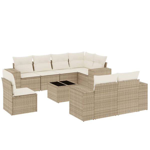 vidaXL 9-delige Loungeset met kussens poly rattan beige