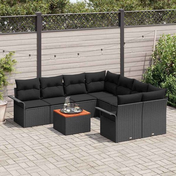 vidaXL Tuinbankenset met opslag 9 pcs Zwart poly rattan