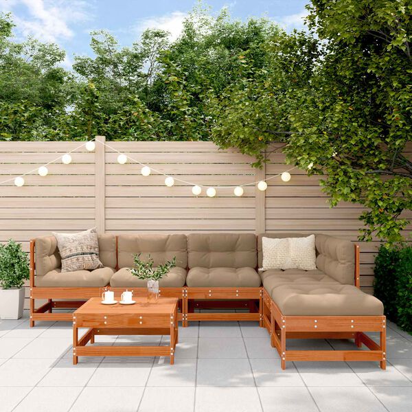 vidaXL Tuin loungeset 7 pcs Waskleur Bruin Massief grenenhout