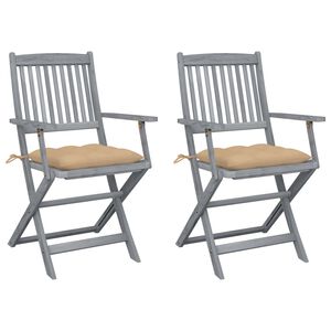 vidaXL Set van 2 klapstoelen met kussens, gemaakt van massief acaciahout.