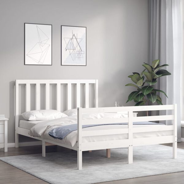 vidaXL Bedframe zonder matras massief grenenhout wit 140x190 cm