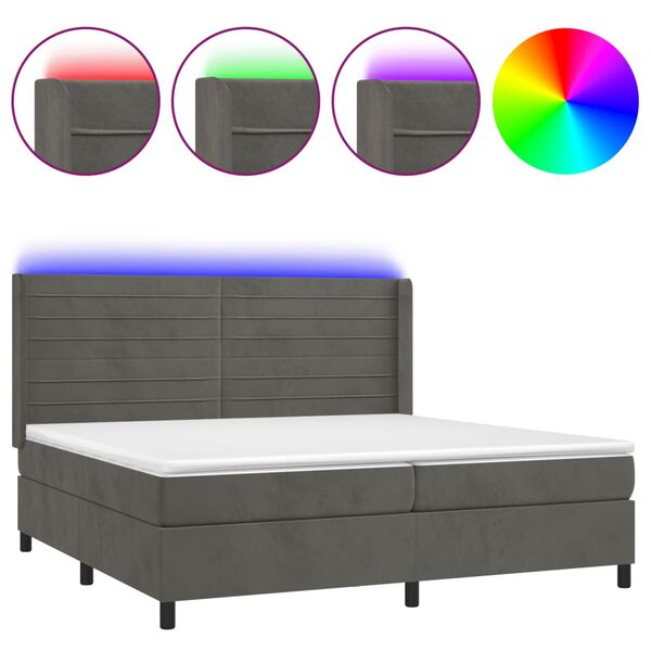 vidaXL Boxspring met matras en LED fluweel donkergrijs 200x200 cm