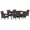 vidaXL Tuin eettafelset met kussen 7 pcs Bruin poly rattan