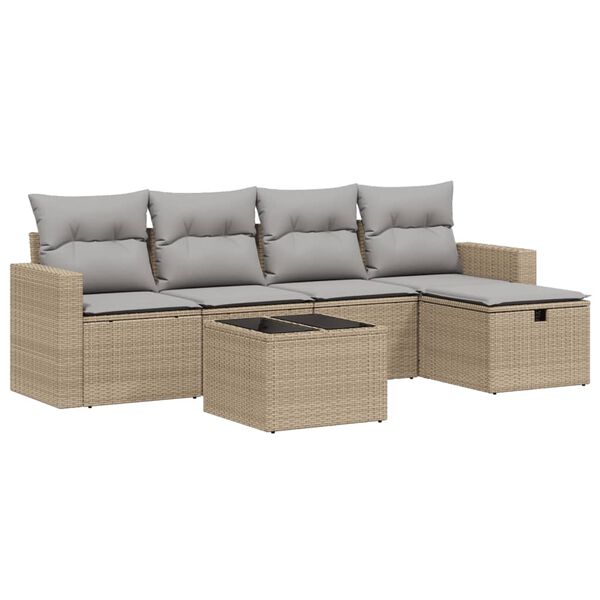 vidaXL 6-delige Loungeset met kussens poly rattan gemengd beige