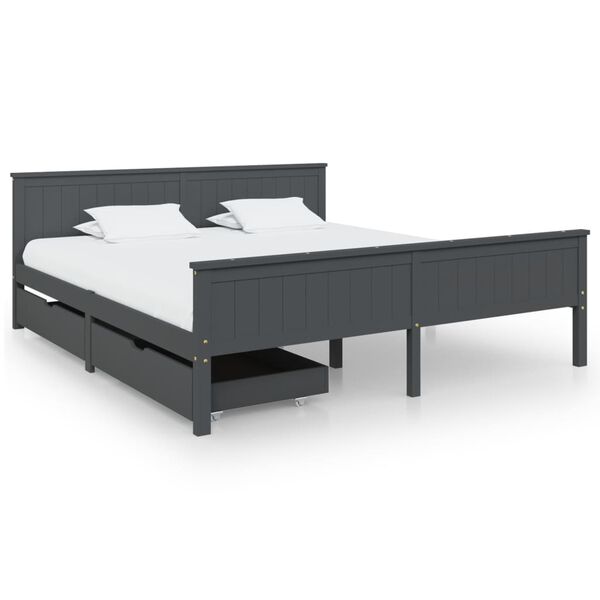 vidaXL Bedframe met 2 lades massief grenenhout donkergrijs 180x200 cm