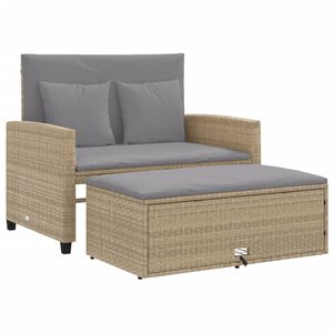 vidaXL Tuinbank 2-zits met kussens poly rattan beige