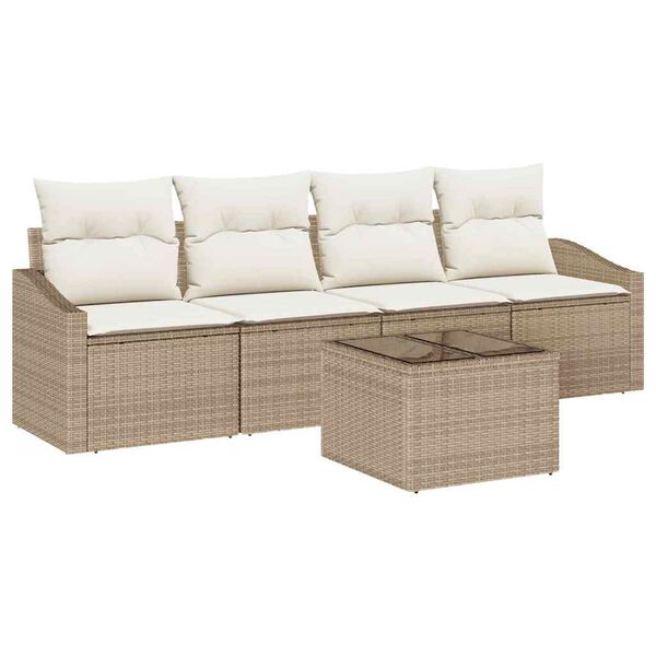 vidaXL Bankstel met kussen met kussen 5 pcs Beige en Cr&egrave;me poly rattan
