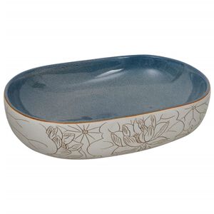 vidaXL Opzetwasbak ovaal 59x40x14 cm keramiek zandkleurig en blauw