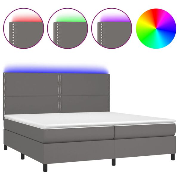 vidaXL Boxspring met matras en LED kunstleer grijs 200x200 cm