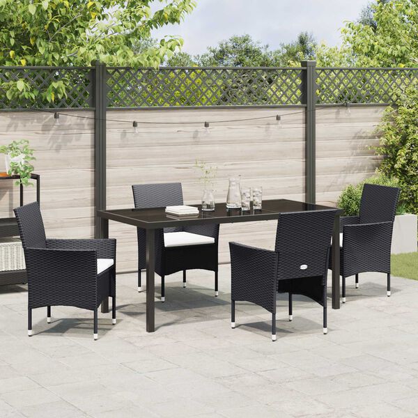vidaXL Tuin eettafelset met kussen 5 pcs Zwart poly rattan