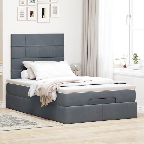 vidaXL Ottoman bed met matrassen 120x200cm fluweel donkergrijs