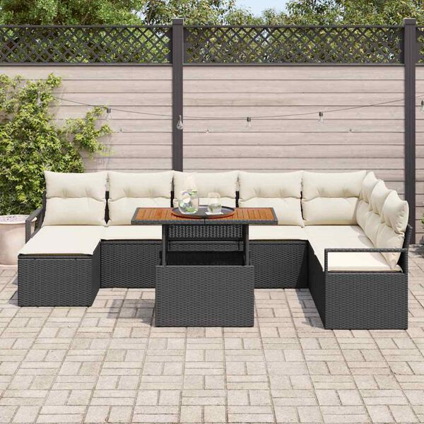 vidaXL Tuin Sofa Set met opslag 9 pcs Zwart Poly riet