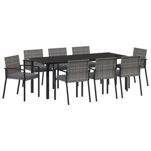 vidaXL Tuin eettafelset 9 st Grijs Gepoedercoat staal