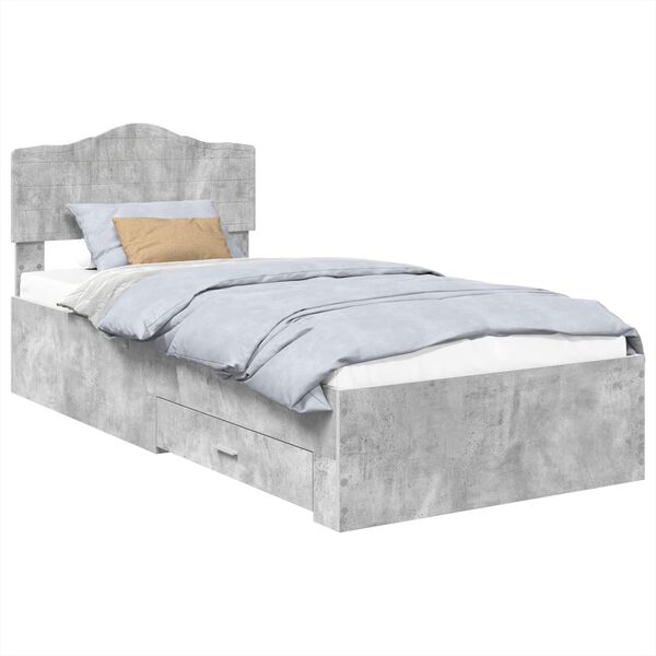 vidaXL Bedframe met hoofdeinde Beton Grijs 90 x 190 cm Bewerkt hout