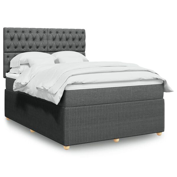 vidaXL Boxspring met matras stof donkergrijs 140x190 cm