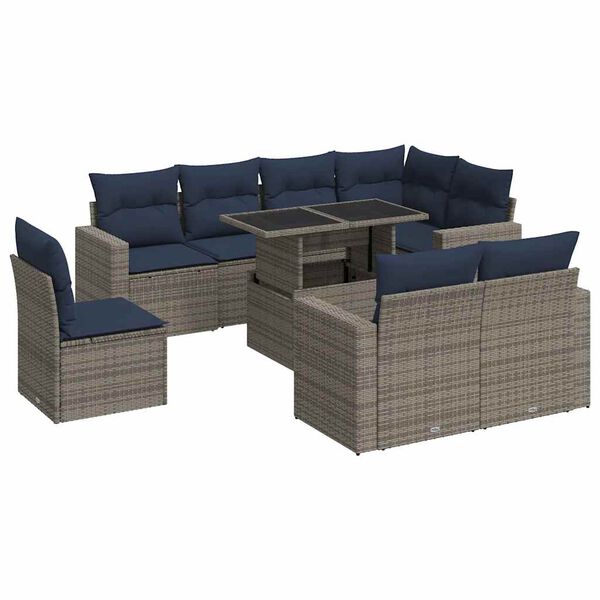 vidaXL 9-delige Loungeset met kussens poly rattan acacia grijs