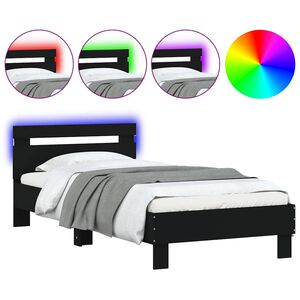 vidaXL Bedframe met hoofdbord en LED-verlichting zwart 75x190 cm