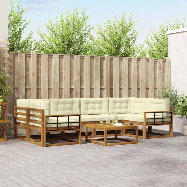 vidaXL Buiten bankenset met kussen 7 pcs Natuurlijk en Cr&egrave;me