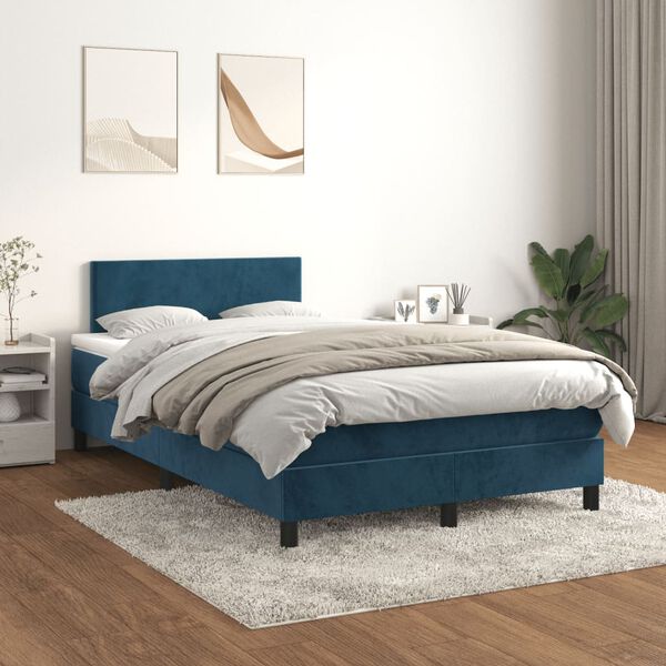 vidaXL Boxspring met matras fluweel donkerblauw 120x190 cm