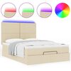 vidaXL Ottoman bed met matras en LED's 140x200cm stof cr&egrave;mekleurig