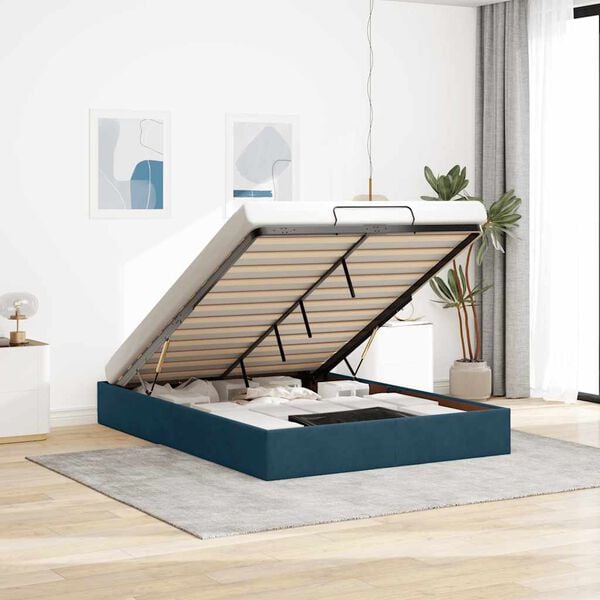 vidaXL Ottoman bedframe zonder matras 140x190 cm fluweel donkerblauw