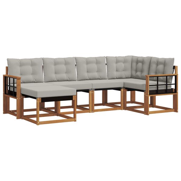 vidaXL Buiten bankenset met kussen 6 pcs Natuurlijk en Lichtgrijs