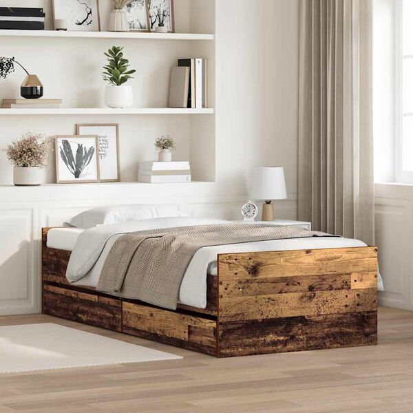vidaXL Bedframe met lade Oud Hout 90 x 190 cm Massief grenenhout