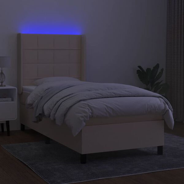 vidaXL Boxspring met matras en LED stof cr&egrave;mekleurig 100x200 cm