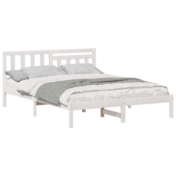 vidaXL Bedframe met hoofdeinde Wit 140 x 200 cm Massief grenenhout