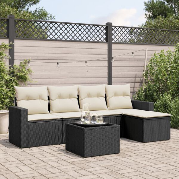 vidaXL 6-delige Loungeset met kussens poly rattan zwart