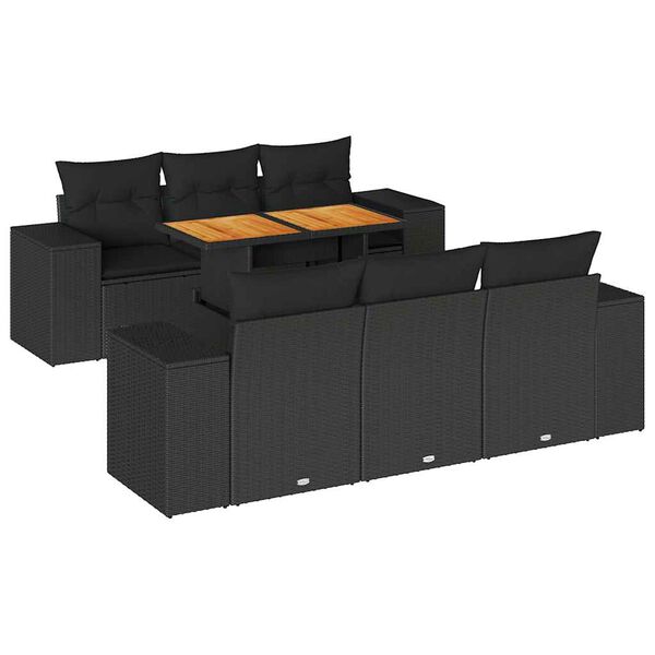 vidaXL 7-delige Loungeset met kussens poly rattan zwart