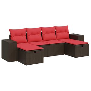 vidaXL 6-delige Loungeset met kussens poly rattan bruin