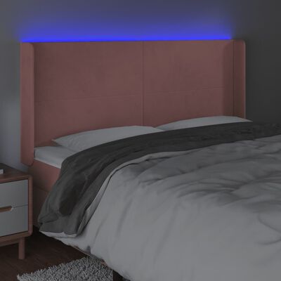 vidaXL Hoofdbord LED 183x16x118/128 cm fluweel roze
