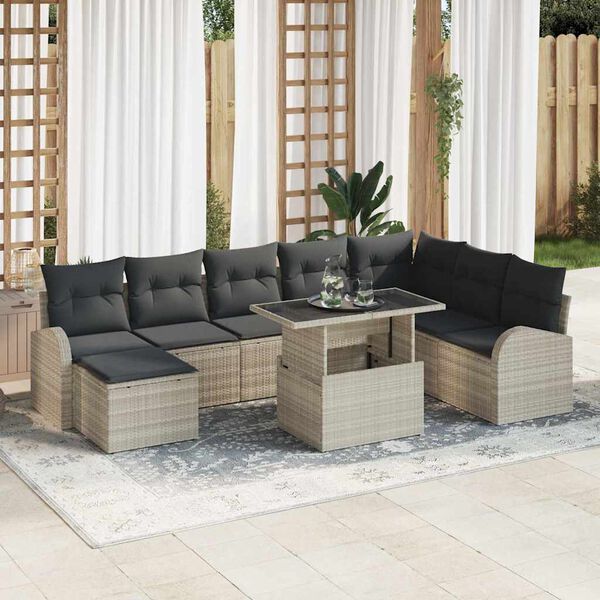 vidaXL Tuin Sofa Set met kussen 9 pcs Lichtgrijs
