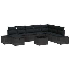 vidaXL Tuin Sofa Set met kussen 9 pcs Zwart Poly riet